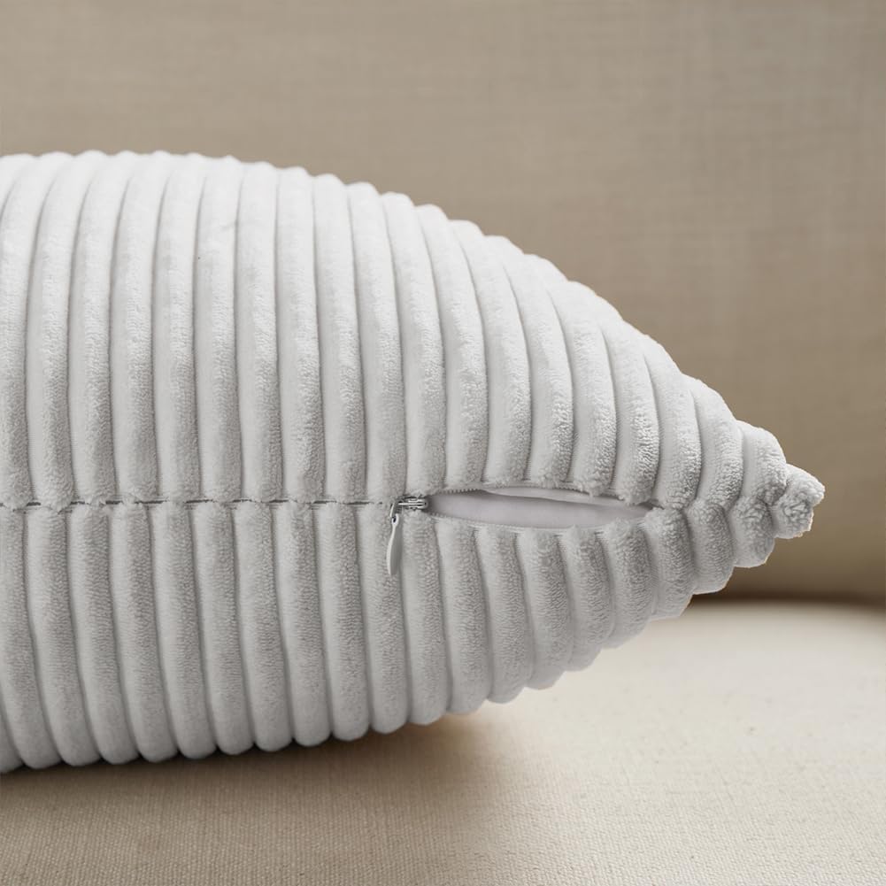 Fancy Homi 2 Packs Pure White Decorative Throw Pillow Covers 20x20 Inch for Living Room Couch Bed Sofa, Rustic Farmhouse Boho Home Decor, Soft Corss Corduroy Patchwork Accent Cushion Case 50x50 cm