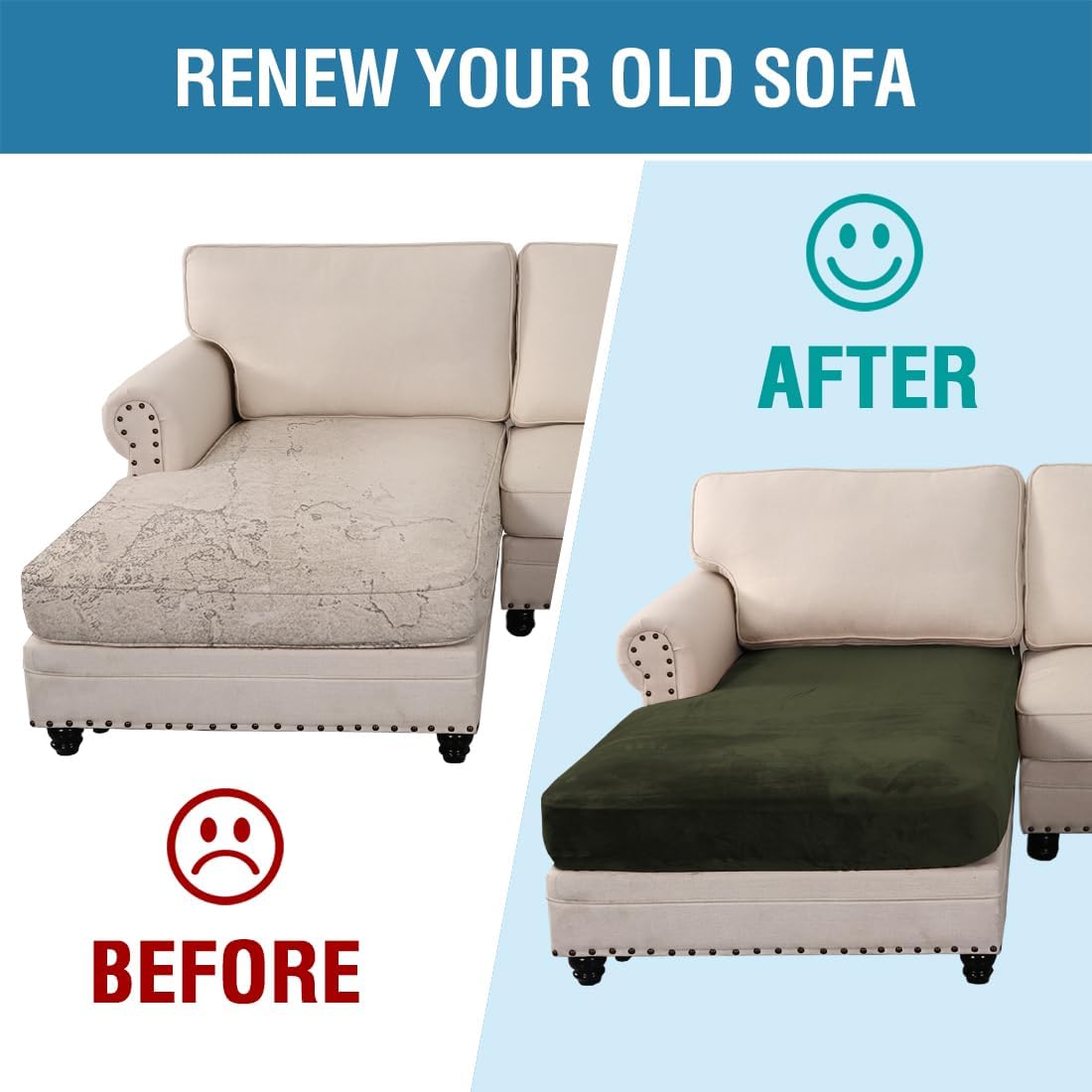 H.VERSAILTEX Velvet Stretch Individual Chaise Cover Sectional Couch Covers for L Shaped Sofa Both Left/Right Furniture Protector Seat Cushion Sofa Cover (1 Piece Chaise Cover, Olive)