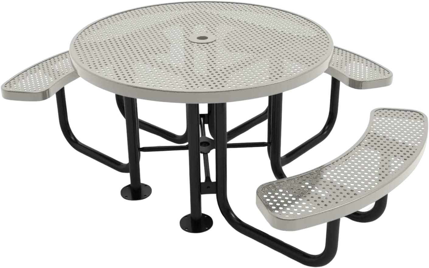 Heavy-Duty Portable Outdoor Picnic Table with Umbrella Hole, Punched Steel Patio Dining Furniture Made in America (46" Round Top, Textured Grey)