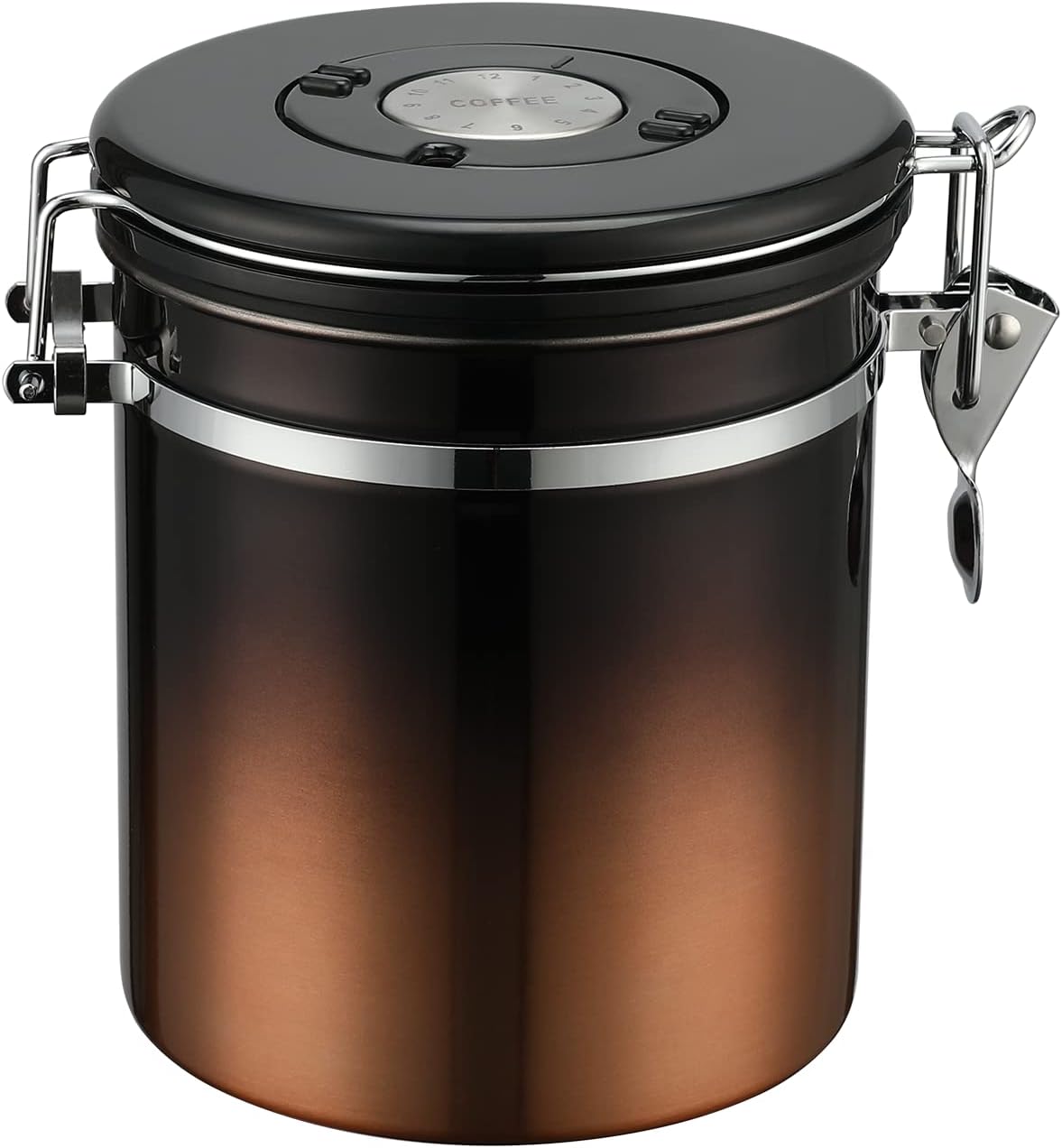 malmo Coffee Canister, Airtight Coffee Container with Date Tracker Lid, Stainless Steel Canister for Kitchen Food Storage (Black-Copper, 16oz)