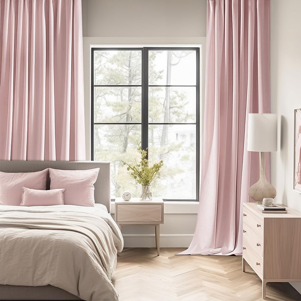 MIULEE Baby Pink Back Tab Blackout Curtains 90 Inch Long 2 Panels Set for Living Room Bedroom Privacy, Rod Pocket/Pinch Pleated Thermal Insulated Room Darkening Light Blocking Curtain, 52 x 90 Inch