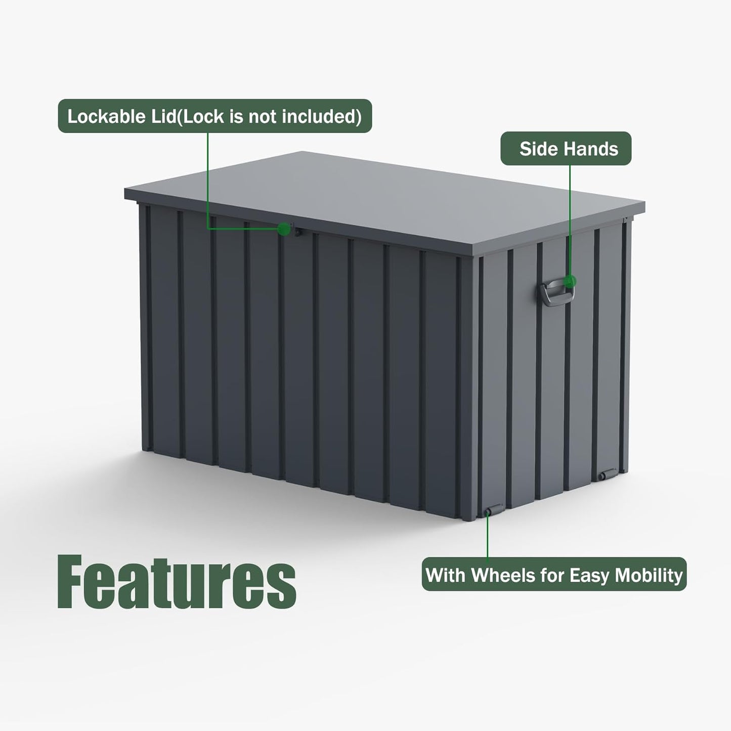 Domi Deck Box 160 Gallon, Waterproof Lockable Steel Outdoor Storage Container for Outside Cushions, Garden Tools and Pools Equipment, Gray