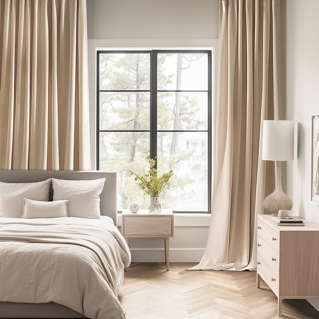 MIULEE Beige Back Tab Blackout Curtains 63 Inch Length 2 Panels Set for Living Room Bedroom Privacy, Rod Pocket/Pinch Pleat Thermal Insulated Room Darkening Pleated Light Blocking Drapes