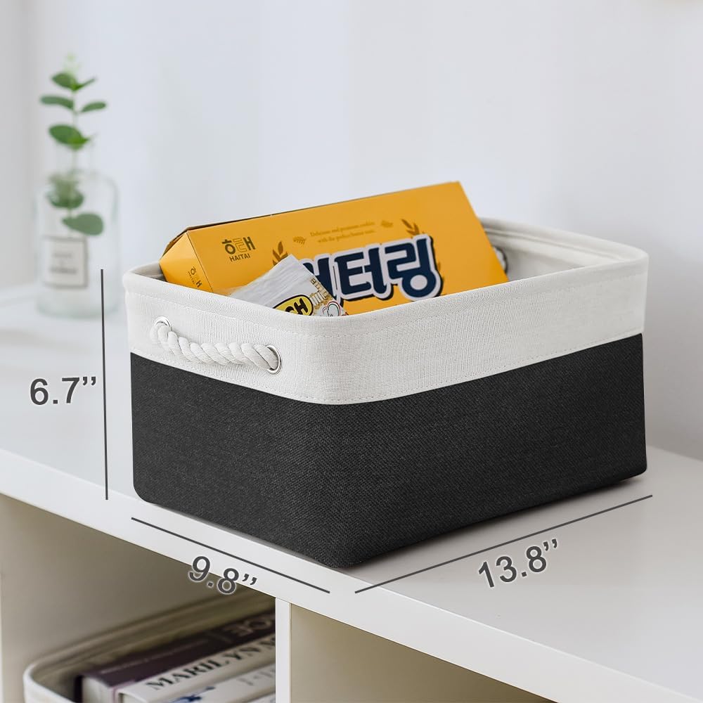 TheWarmHome Storage Bins for Shelves - 1 Pack 13.8x9.7x6.7 inch Storage Basket for Organizing for Closet Organizer Cubes Laundry Cloth Nursery (White & Black)