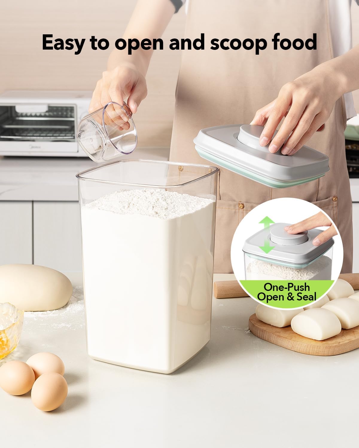 Ankou Airtight Food Storage Container with Pop Lid & 130ml Scoop, 4L/4.2qt *2 BPA-Free Cereal, Rice, Flour, Pasta & Snack Container, Stackable & Durable,Kitchen Pantry Organizer