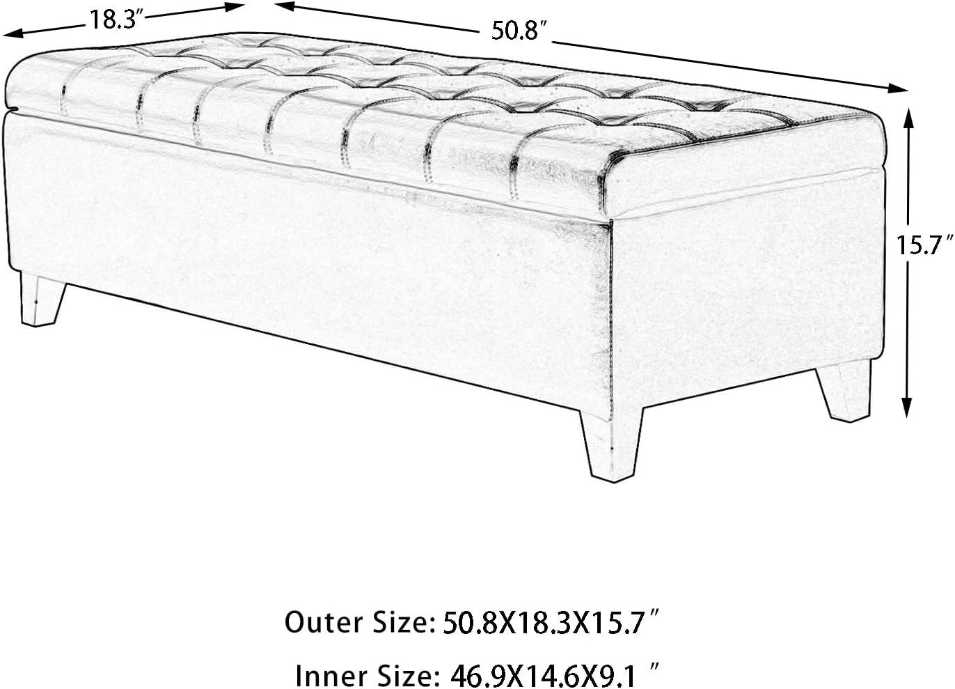 Joveco Storage Ottoman Bench, 51 Inch Leather Tufted Bench for End of Bed, Bedroom, Living Room, Dark Brown