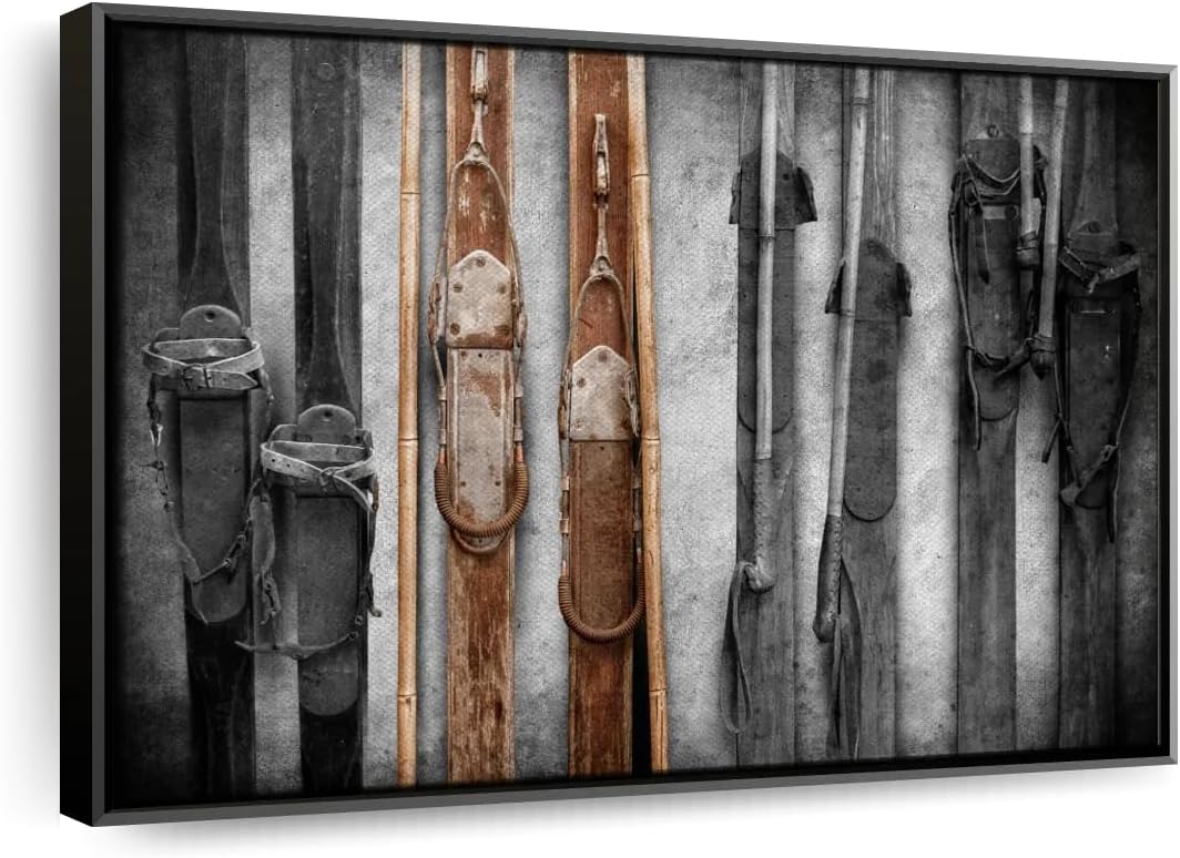 ElephantStock Ski Collection Wall Art - Horizontal Framed Canvas - 1-Piece Bathroom Wall Decor - Photography sports Canvas Print - Brown and Black Decor for Wall - 19" X 13"