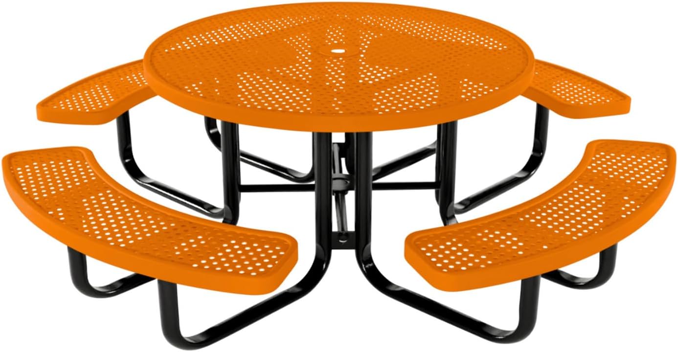 Coated Outdoor Furniture Heavy-Duty Portable Outdoor Kids Table with Umbrella Hole, Punched Steel Kids Picnic Table, Commercial-Grade, Made in America (46 In, Round, Childrens, Orange)