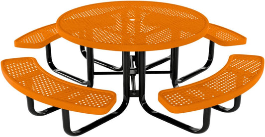 Coated Outdoor Furniture Heavy-Duty Portable Outdoor Kids Table with Umbrella Hole, Punched Steel Kids Picnic Table, Commercial-Grade, Made in America (46 In, Round, Childrens, Orange)