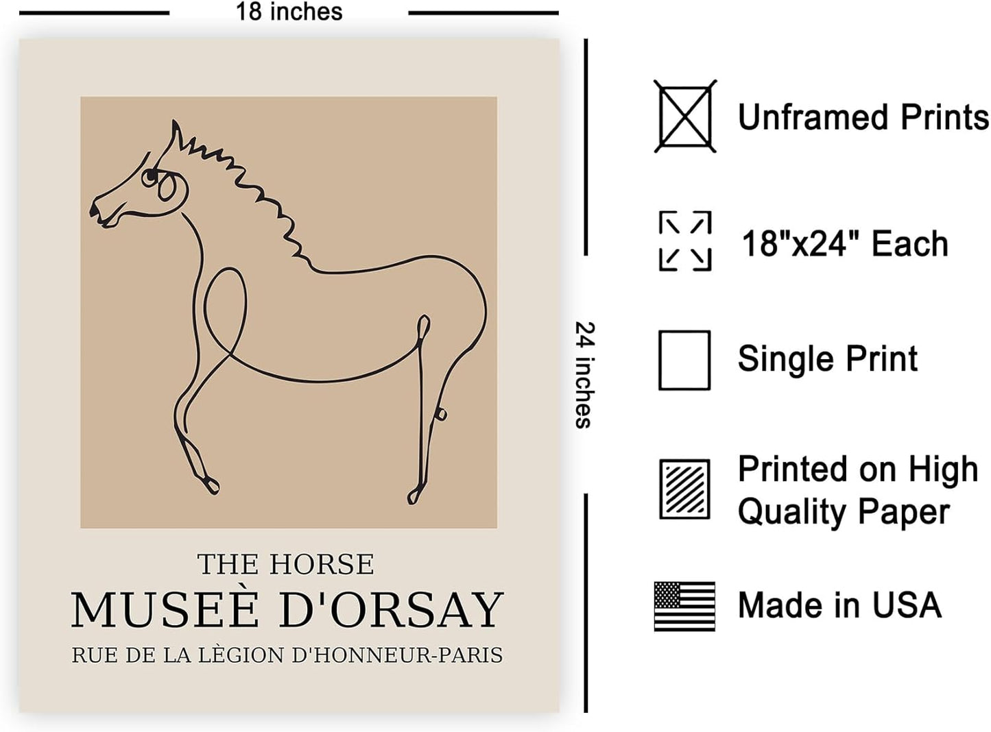 Poster Master Vintage Poster - Retro Minimalist Print - Gift for Artist, Friend - Horse, Line Drawing, Sketch, Abstract - Wall Decor for Living Room, Bedroom, 18x24 Unframed Wall Art