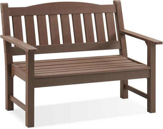 Psilvam 2-Person Outdoor Memorial Bench, All-Weather Poly Lumber Garden Bench, Rot-Resistant Outdoor Patio Bench for Park,Porch,and Church(Brown)