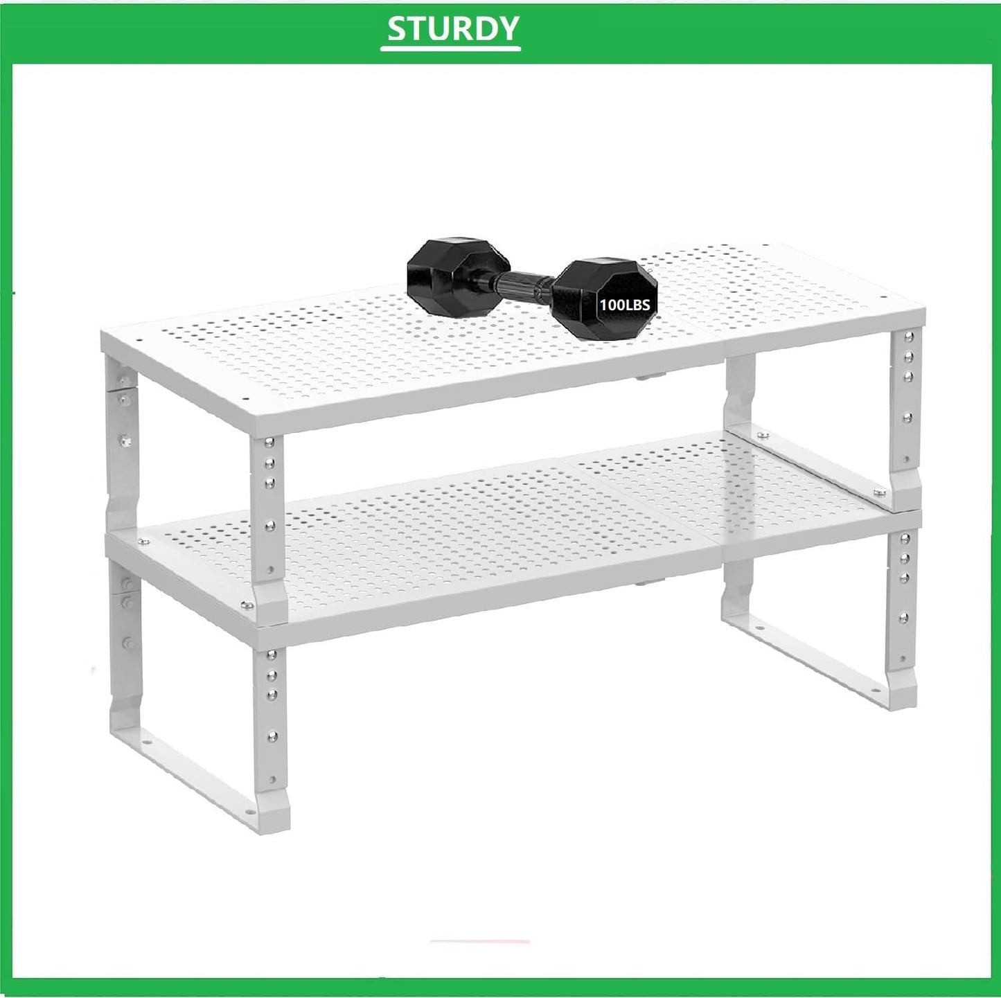 Metal Stackable Expandable Storage Shelf - Multi-Functional Home Storage Shelf, Suitable for Kitchen, Cabinet，Bathroom, Office, Garage, etc.（1PACK/White/Medium