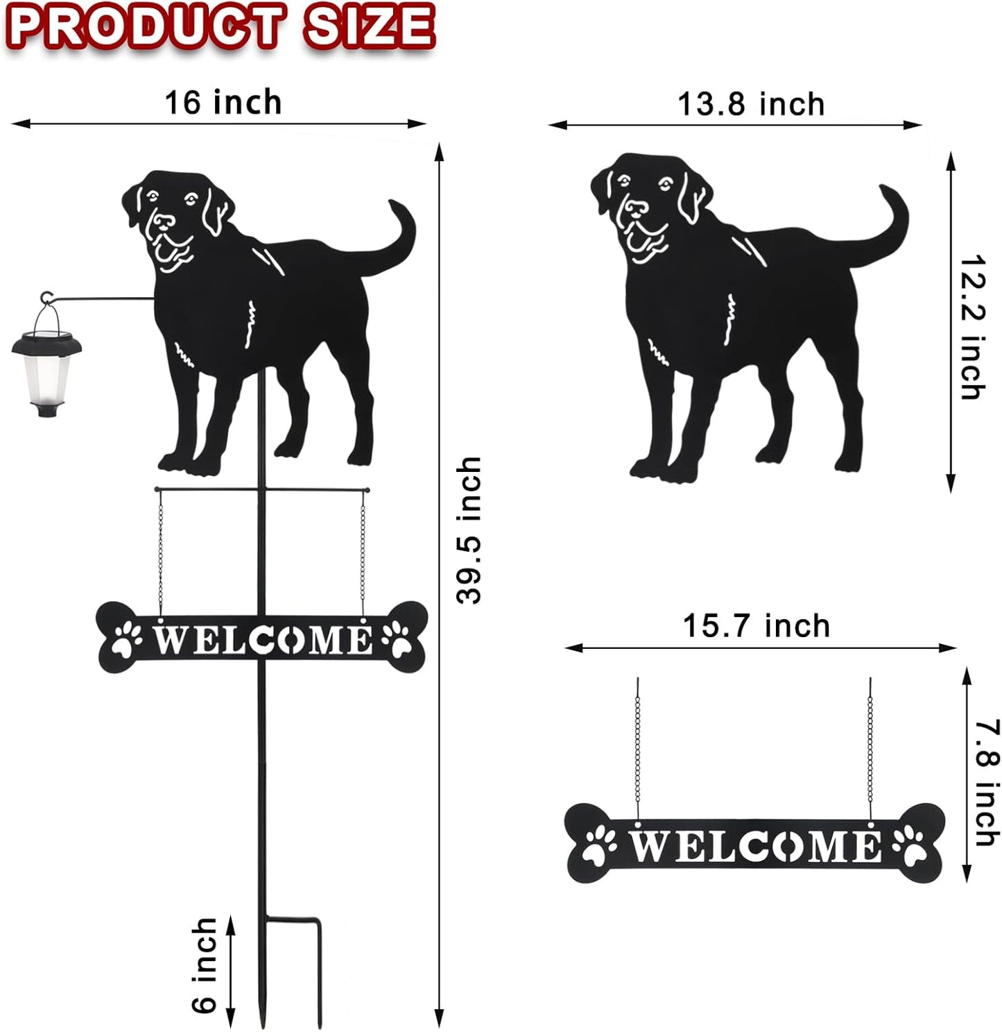 BAYN Solar Labrador Silhouette Dog Breed Welcome Sign with a Lantern Outdoor Decorative Garden Stakes for Yard, Lawn, Patio, Pathway