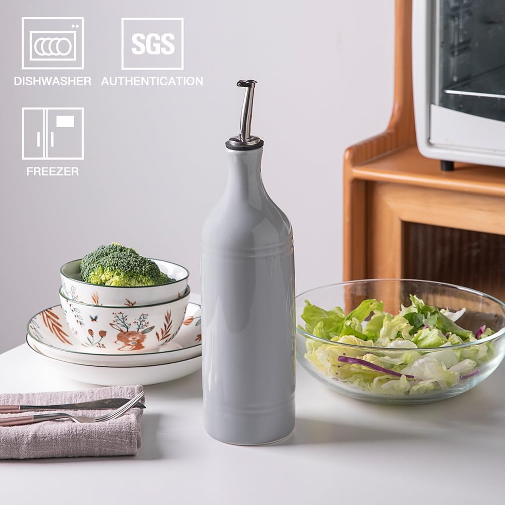 Sweejar Large Ceramic Olive Oil Dispenser Bottle, Opaque Oil Cruet Protects Oil to Reduce Oxidation, Suitable for Storage Oil, Vinegar, Soy Sauce & Other Liquids, Pack of 1, 24 Fl Oz (Gray)