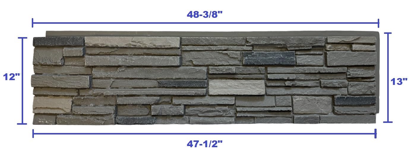 OTECKO 6-Pack Faux Stone Wall Panel 48 in x 13 in x 2 in Stacked Stone High Density Polyurethane Wall Siding Panels 24 sq ft, Easy Install, Interior/Exterior Volcano Ash (Dark Gray)