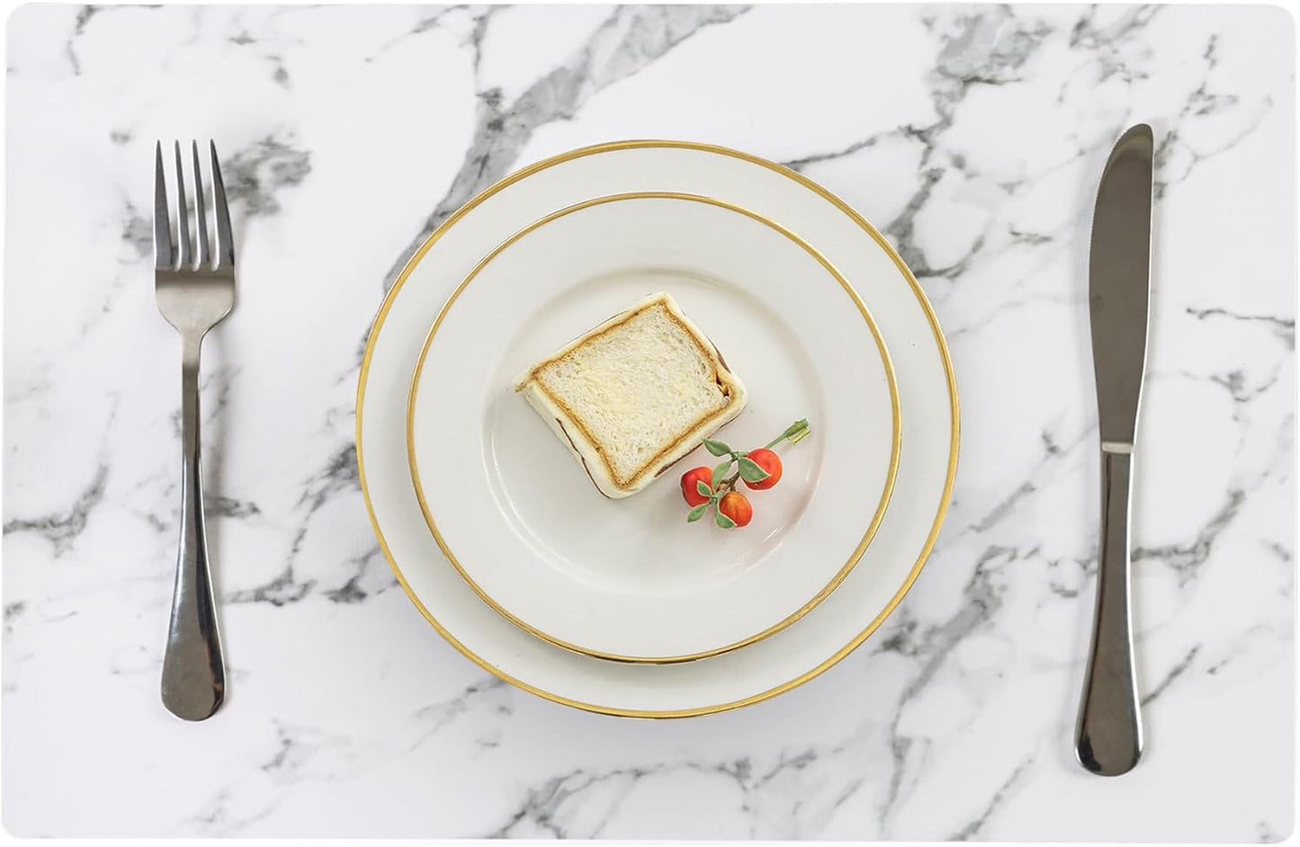 Romanstile Vinyl Placemats Set of 12-12 X 18 Inch - Heat Resistant Place Mats 100% Waterproof Oilproof Wipeable Reversible Faux Leather Table Mats for Kitchen/Dining/Party/Outdoor, Marble