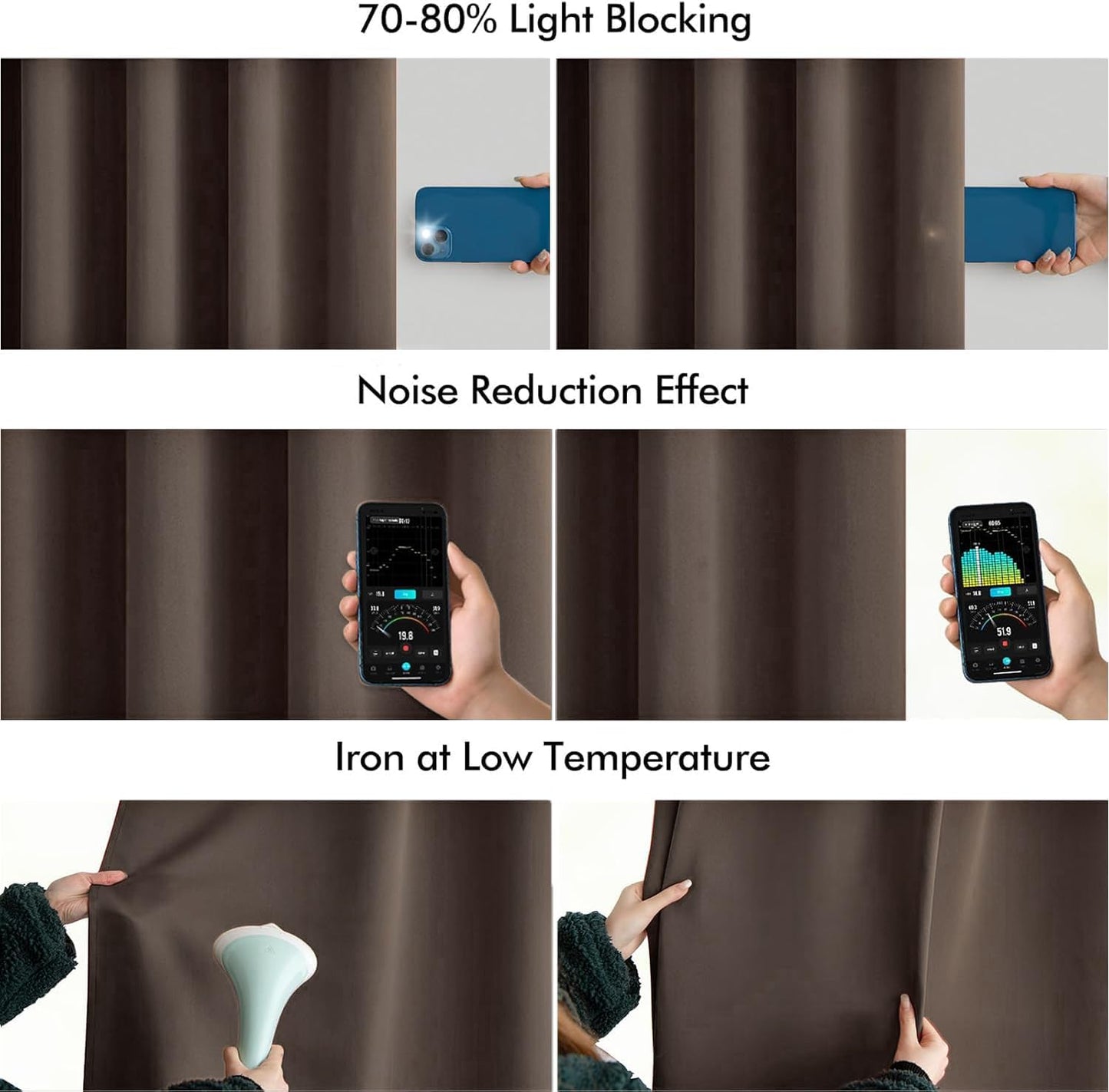MIULEE Chocolate Brown Back Tab Blackout Curtains 108 Inch Long 2 Panels Set for Bedroom, Rod Pocket/Pinch Pleat Extra Long Thermal Insulated Living Room Darkening Pleated Light Blocking Drapes