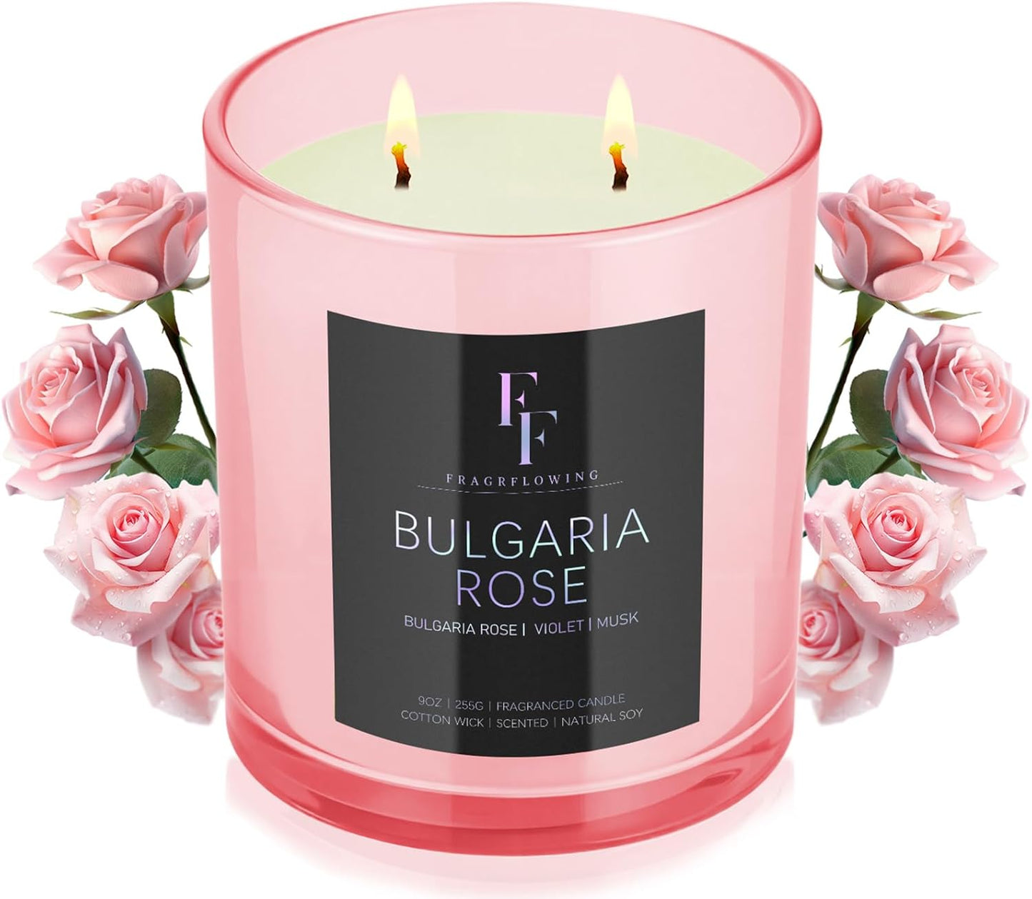 Bulgaria Rose Scented Candle, 2-Wick Luxury Soy Wax Candle, 9 oz Aromatherapy Candle Home Fragrance Candles Gift
