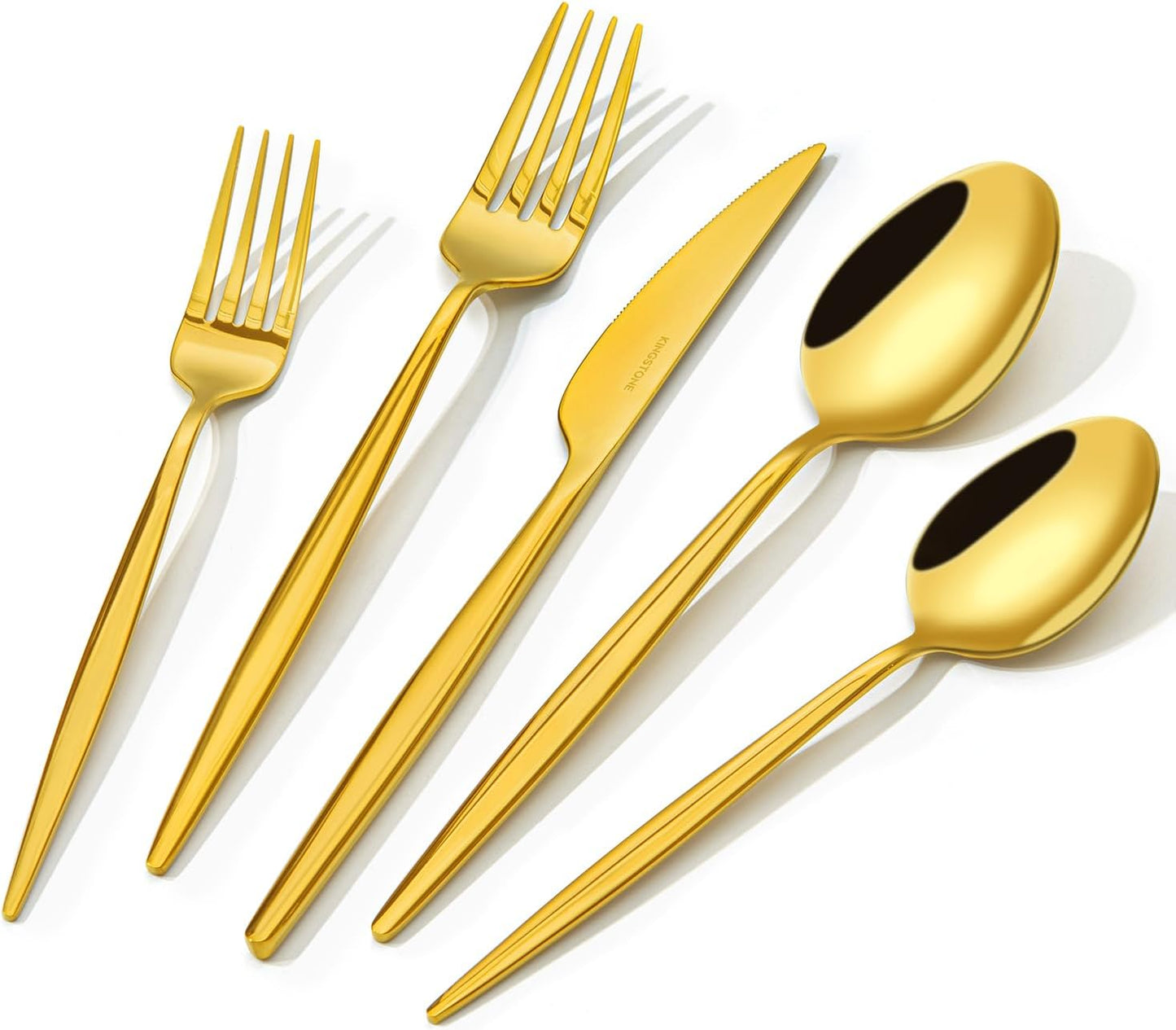 KINGSTONE Silverware Set, 20-Piece Flatware Set Cutlery Set Premium 18/10 Stainless Steel, Tableware Include Forks Knives Spoons for Home Kitchen Restaurant Wedding, Dishwasher Safe, Gold