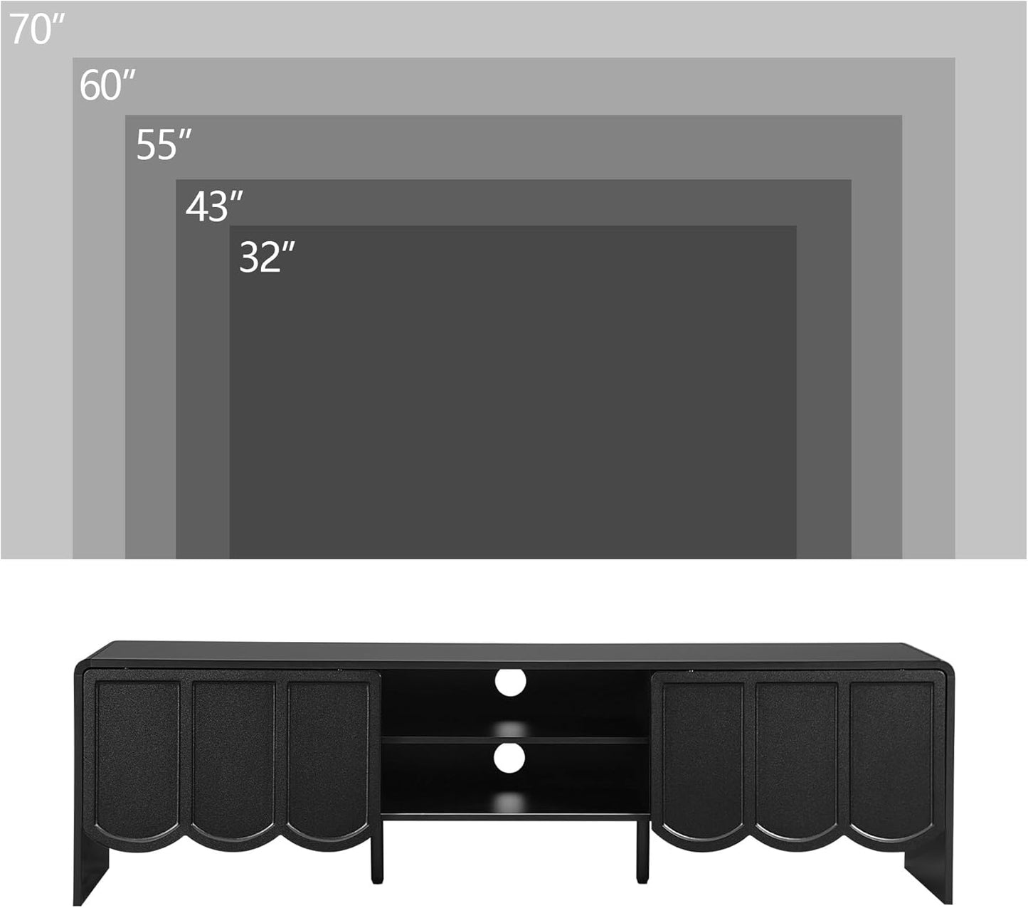 ORRD 63'' TV Stand, Modern TV Console Table Wave Panel Television Stands Entertainment Media Center with Storage Compartment and Sliding Door for Living Room (Black)