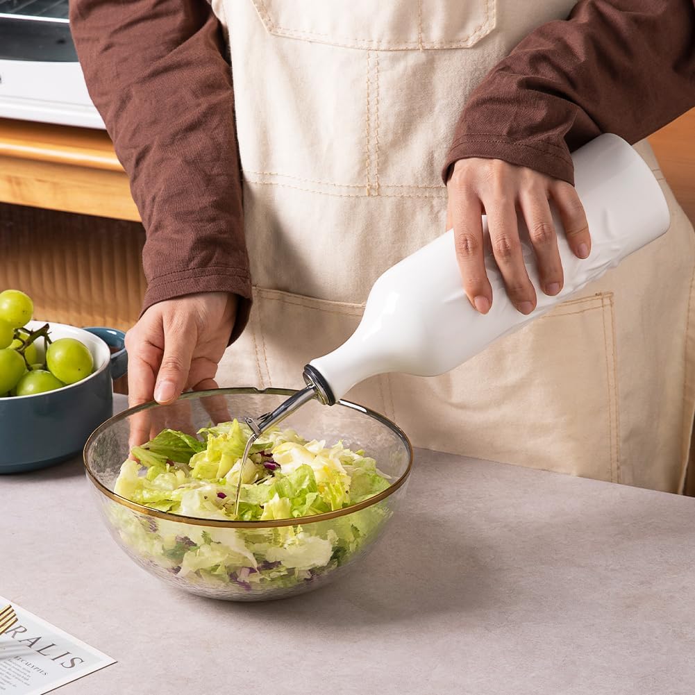 Sweejar Large Ceramic Olive Oil Dispenser Bottle, 24 Oz Relief Opaque Oil Cruet Protects Oil To Reduce Oxidation, Storage Oil, Vinegar, Soy Sauce, Coffee Syrup, Liquids, Set of 1 (White)