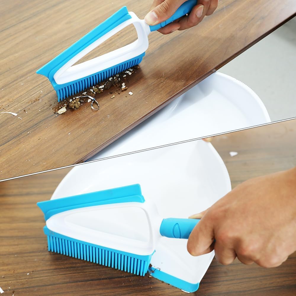 Pet Rubber Brush with Mini Dustpan,Dog Cat Hair Removal Brush with Squeegee,Portable Small Carpet Brush for Clothes,Cars,Sofa,Bed Sheet