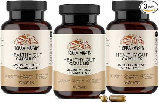 TERRA ORIGIN Healthy Gut Capsules 3 Bottles/90 Bottles/90 Servings/270 Servings/270 Capsules