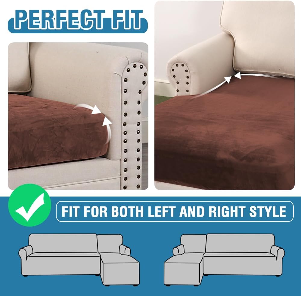 H.VERSAILTEX Velvet Stretch Sectional Couch Covers 4 Pieces Sofa Seat Cushion Covers L Shape Separate Couch Cover for Both Left/Right Sectional Couch (Large Sofa 3 Seater + 1 Chaise, Burnt Brick)