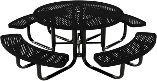 Coated Outdoor Furniture Heavy-Duty Portable Outdoor Kids Table with Umbrella Hole, Punched Steel Kids Picnic Table, Commercial-Grade, Made in America (46 In, Round, Childrens, Textured Black)