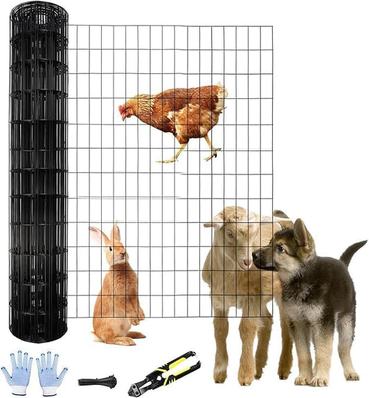 Tongmo 2 ft x 50 ft Black PVC Coated Welded Wire Fence, 16GA Garden Chicken Wire Fence Roll, Mesh Size 2" x 4" Hardware Cloth, Ideal for Yard Protection and Poultry Netting