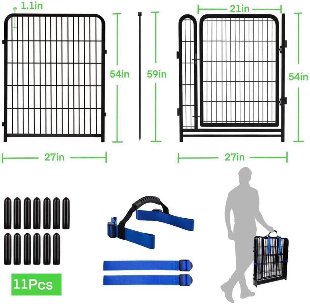 Tall Garden Fence Animal Barrier, 54 in(H) Dog Fences for The Yard, 10 Panels Total 22.1 Ft(L) Garden Edging Fence, 21 in Wide Low Threshold Gate, Temporary Fences for Dogs Outdoor