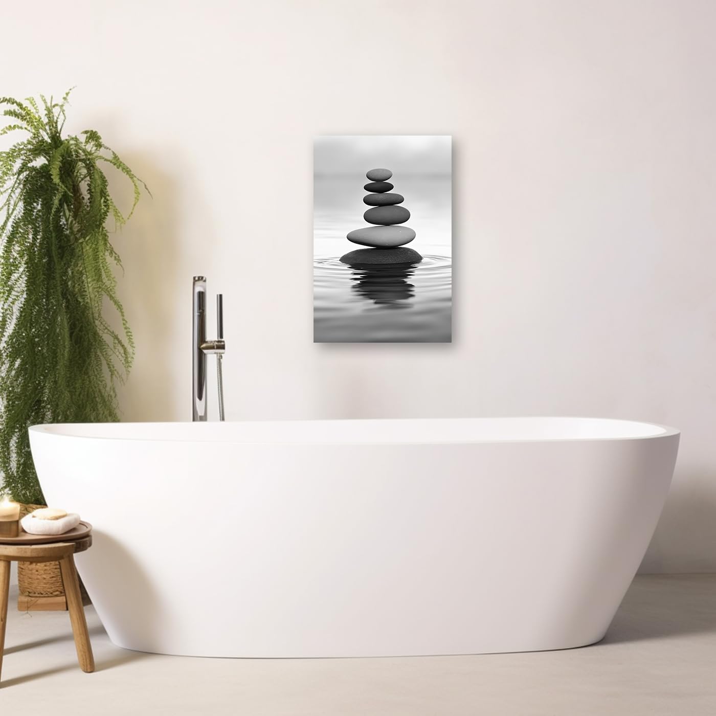 DOARTDO Zen Picture Wall Decor Black and White Zen Stone Canvas Wall Art Spa Stone Picture Print Bathroom Yoga Room Decor Frame (12.00" x 18.00", Zen Stone - 2)