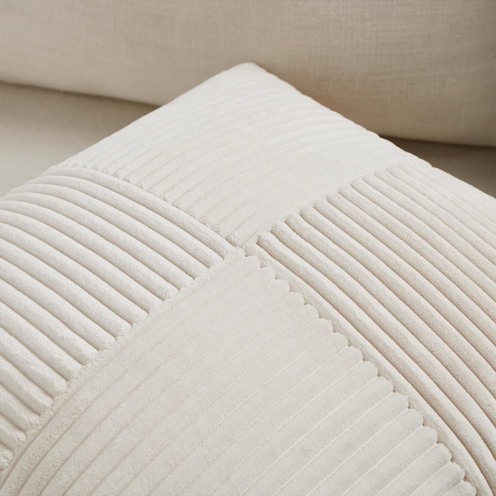 Fancy Homi 2 Packs Cream Lumbar Decorative Throw Pillow Covers 12x20 Inch for Living Room Couch Bed Sofa, Rustic Farmhouse Boho Home Decor, Soft Striped Corduroy Rectangle Accent Cushion Case 30x50 cm