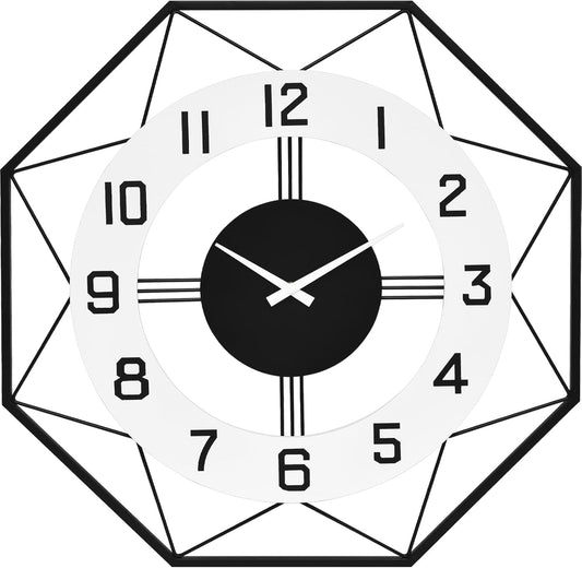 Modern Look Wall Clock – Large Decorative Silent Clock for Living Room Decor, 24 Inch Geometric Design with Numbers Huge Clock