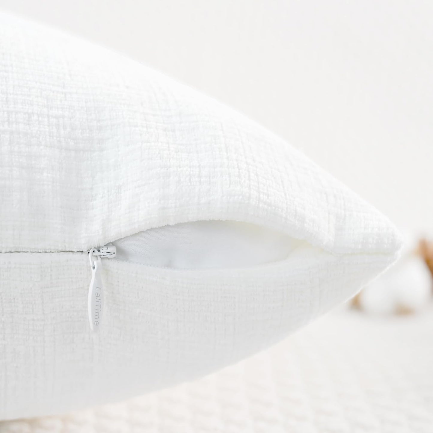 CaliTime Throw Pillow Covers Decorative 18 X 18 Inches Pack of 2 Cozy Chenille Cushion Cases for Couch Sofa Bed Living Room Home True White