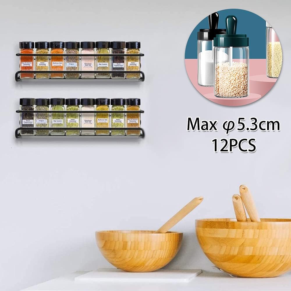 Spice Rack Organiser Hanging Spice Shelves Carbon Steel Wall Mount Spice Rack Kitchen Storage Racks Storage Spices and Condiments Spice Jars for Kitchen Cabinet Cupboard Pantry Door (4)