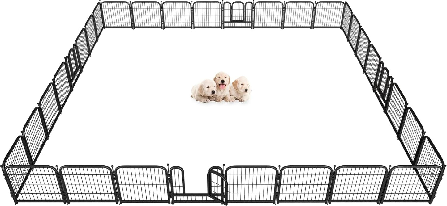 Metal Dog Playpen, 32" Inch Height 32Panels, Ideal Dog Fence for Large/Medium/Small Dogs Indoor & Outdoor Bliss, Perfect Dog Pen for Camping, Yard and RV | Black-Silver