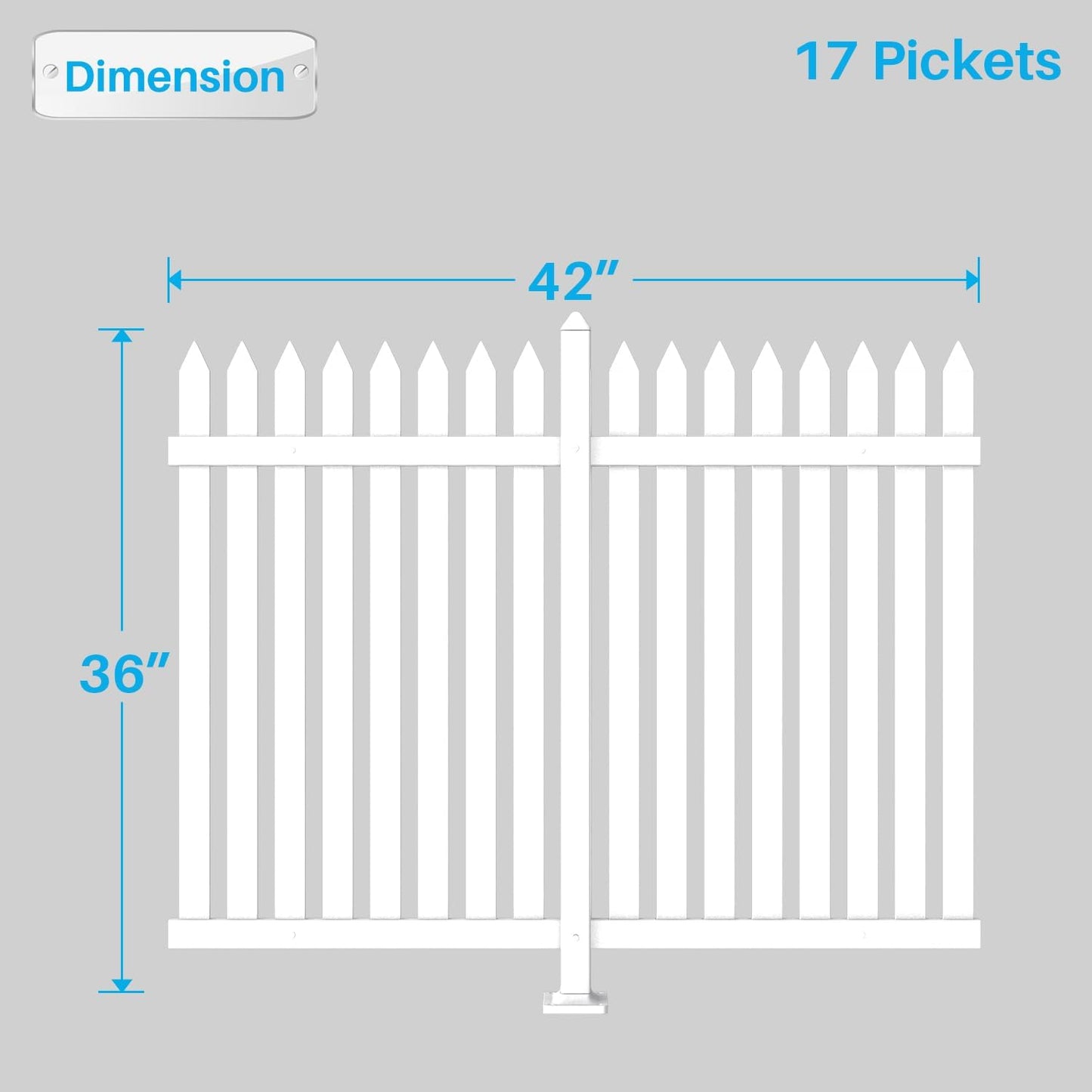 Patio 2 Sets Vinyl Picket Fence Panels 36" H x 84" W White PVC Decorative Fence for Front Yard Porch Patio Deck Pool Air Conditioner Fence Safety Dog Fence (34 Pickets, Straight)