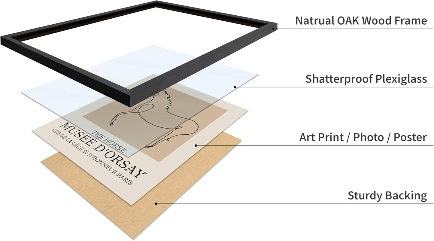 Poster Master Vintage Poster - Retro Minimalist Print - Gift for Artist, Friend - Horse, Line Drawing, Sketch, Abstract - Wall Decor for Living Room, Bedroom, 16x20 Black Framed