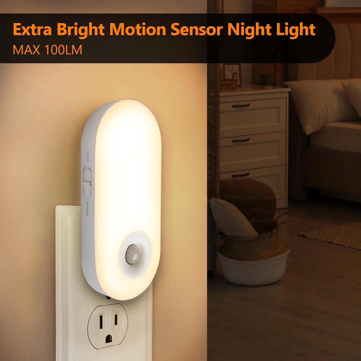 Dawnrise Night Lights Plug into Wall, Motion Sensor Night Light Plug in Indoor, 38 LED Dimmable 100LM or 10LM and 2 Color Temperature Lights for Bedroom, Stairs, Kitchen, Hallway, Utility Room 2PK