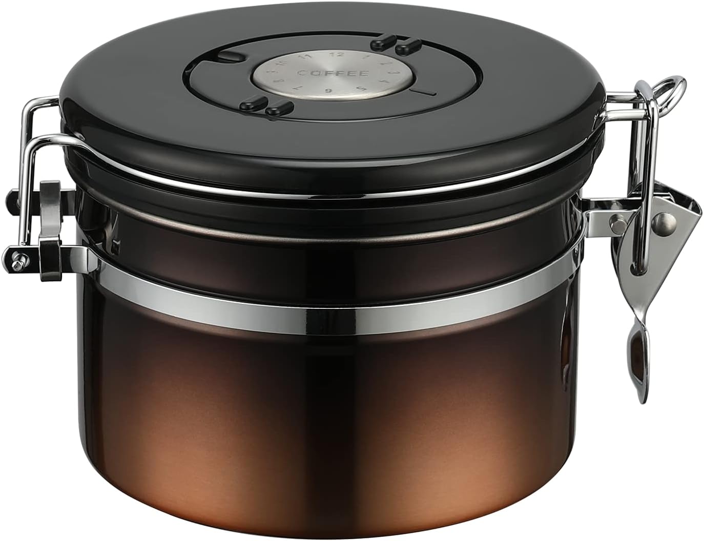 malmo Coffee Canister, Airtight Coffee Container with Date Tracker Lid, Stainless Steel Canister for Kitchen Food Storage (Black-Copper, 9oz)