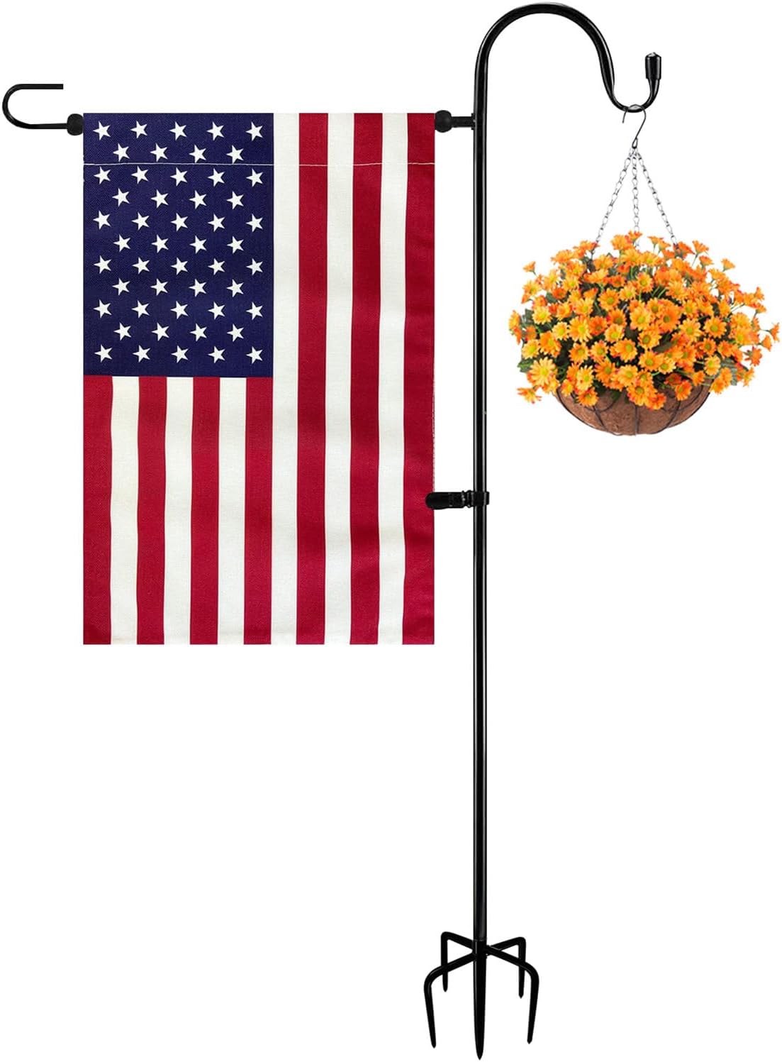 TOPFLAGS Garden Flag Stand with American Flag Garden Flag Metal Yard Flag Holder Pole Stake Small Flag Stands for Garden Flags 12 x 18
