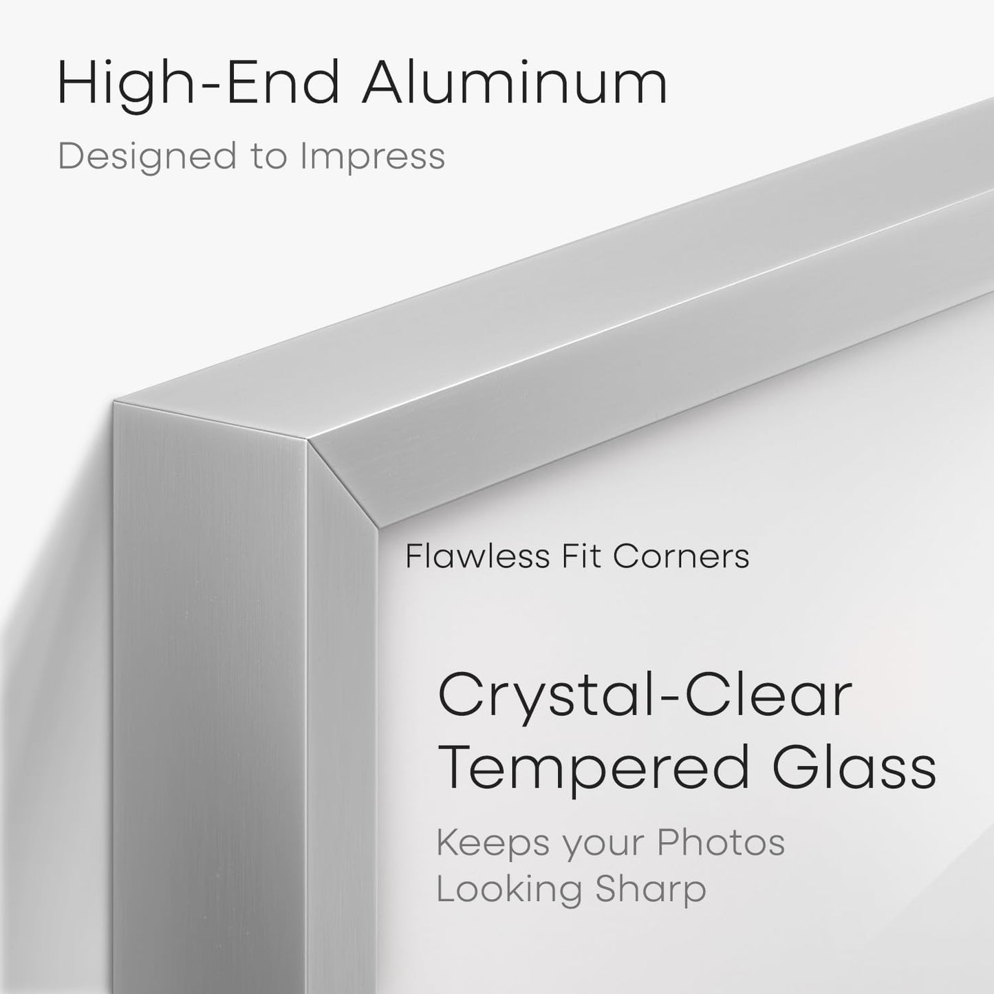 Homeforia 24x24 Silver Picture Frame, High End Metal 24 x 24 Large Square Silver Frames with Mat 20 by 20 inch Photo, 24by24 Thin Poster Frame Matted to 20x20 Print, Tempered Glass, Wall Kit, Set of 1