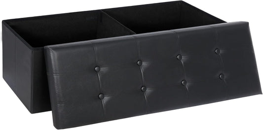 SUPER DEAL 43 Inch Folding Storage Ottoman Bench, Faux Leather Storage Chest Shoes Bench with Divider Padded Seat Couch Footrest for Bedroom Entryway, 660 lbs Capacity 43"x 15"x 15", Black
