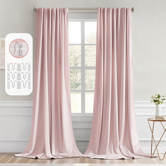 MIULEE Baby Pink Back Tab Blackout Curtains 102 Inch Long 2 Panels Set for Living Room Bedroom, Rod Pocket/Pinch Pleated Thermal Insulated Room Darkening Light Blocking Floor to Ceiling Drapes