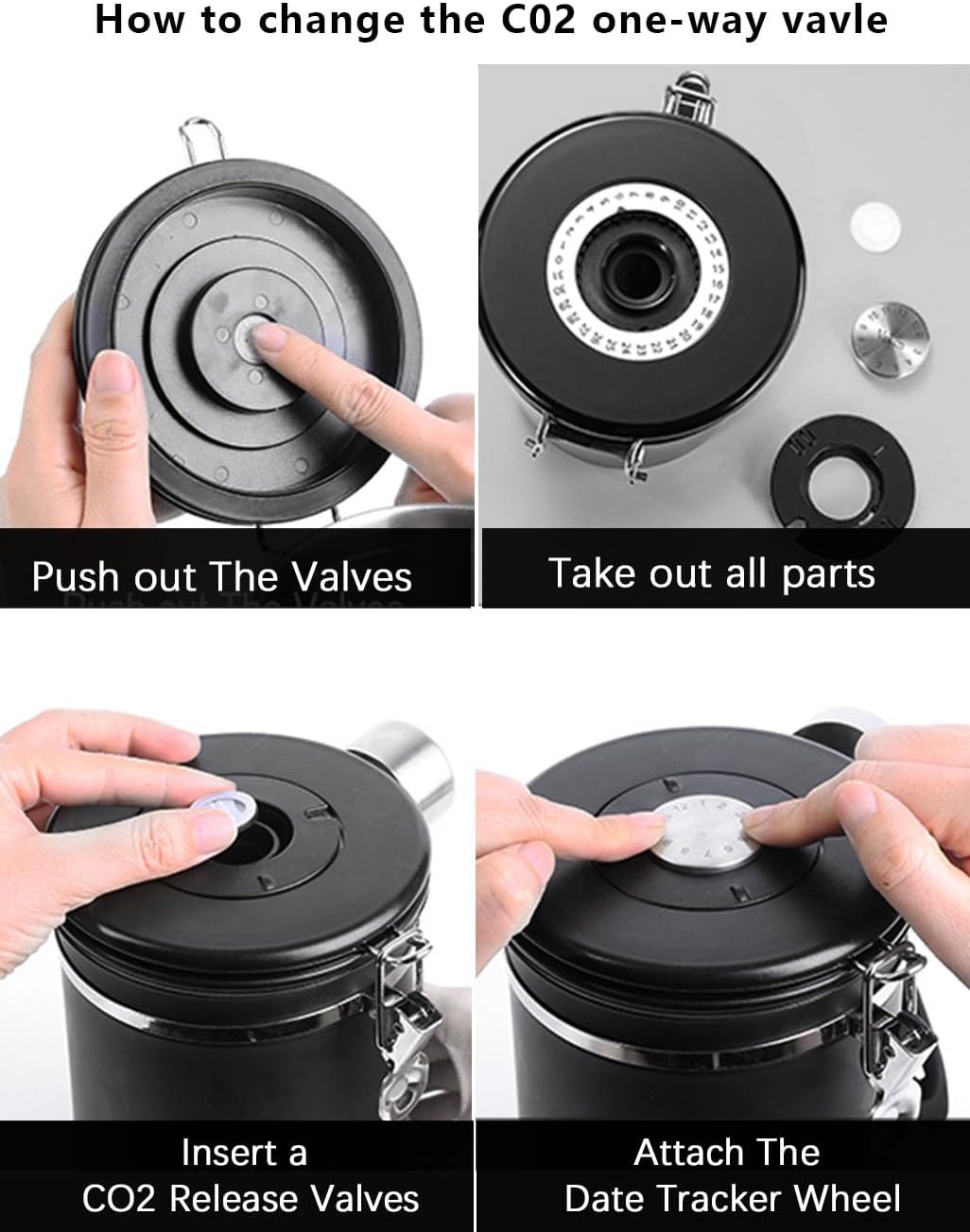 Coffee Canister Airtight Storage Container Stainless Steel Coffee Jar with Scoop,Date Tracker CO2 Release Valve for Dry Food Beans Ground Tea Flour Cereal and Sugar