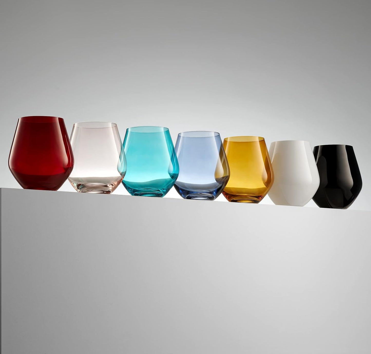 Godinger Stemless Red Wine Glasses, Drinking Glasses, European Made Stemless Wine Glass - Black, 17oz, Set of 4