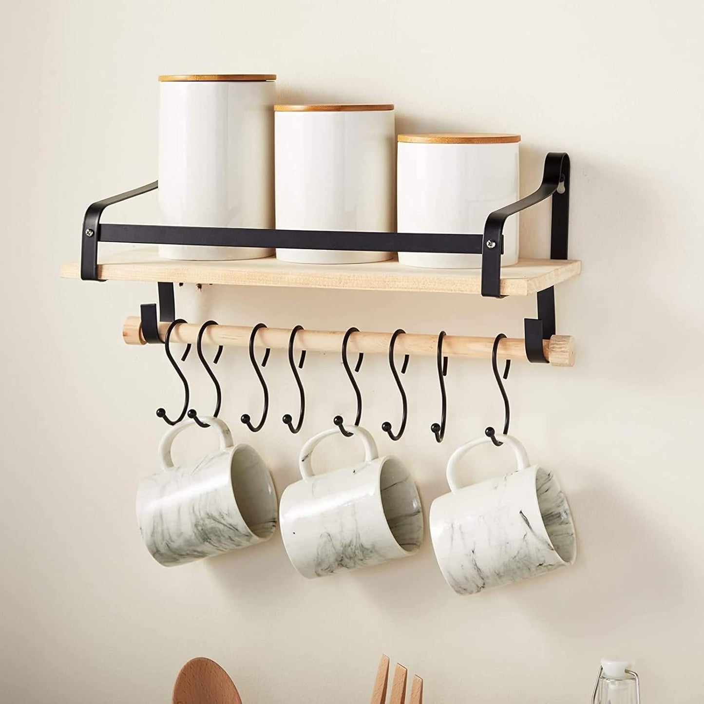 Farmlyn Creek Set of 3 White Ceramic Canisters with Airtight Wooden Bmaboo Lids - Kitchen Counter Containers - Food Storage Jars for Storing Sugar, Coffee, Snacks and Other Dry Goods (3 Sizes)