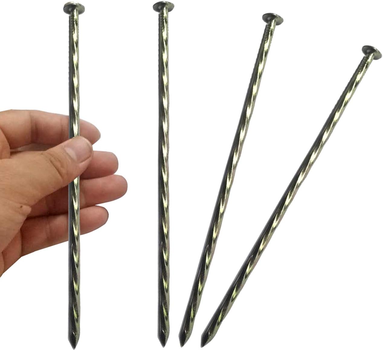 50 Pack - 8" Solid Galvanized Non-Rust Metal Garden Stakes, Spiral Landscape Edging Spikes/Anchors, for Paver Edging, Weed Barriers, Turf, House Construction, Carpentry Nail, Tent, Anchoring Spikes