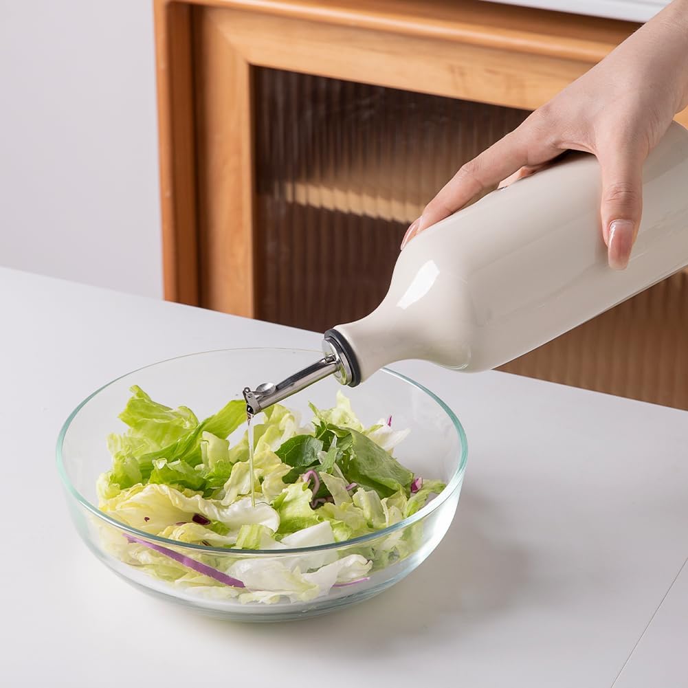 Sweejar Ceramic Olive Oil Dispenser Bottle, 20 Oz Relief Opaque Oil Cruet Protects Oil To Reduce Oxidation, Suitable for Storage Oil, Vinegar, Soy Sauce, Coffee Syrup, Liquids, Set of 1 (Beige)